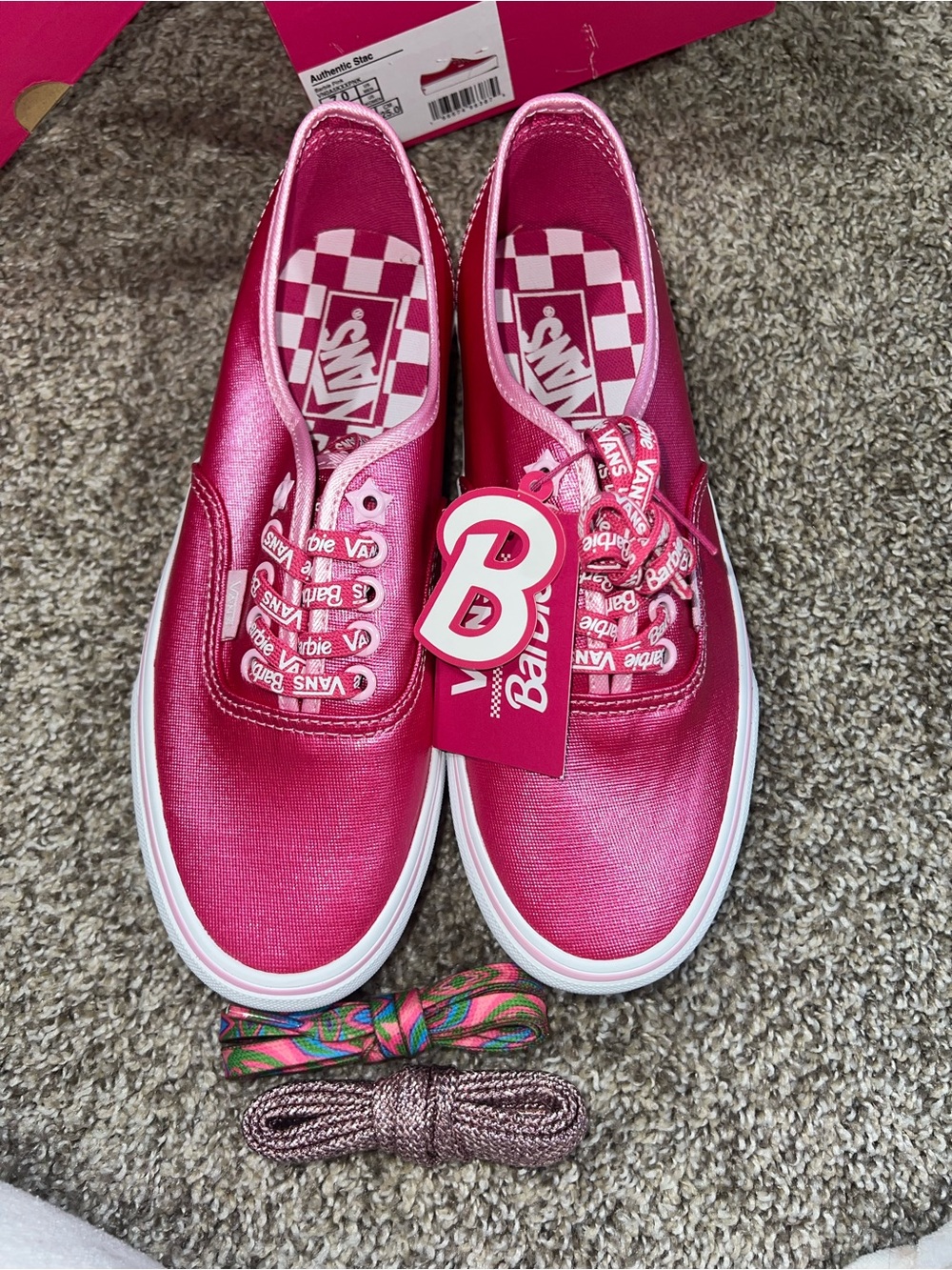 Vans x Barbie Women’s Pink Authentic Stac Hot Pink Metallic Shoes NEW IN BOX! 7 - Picture 4 of 7